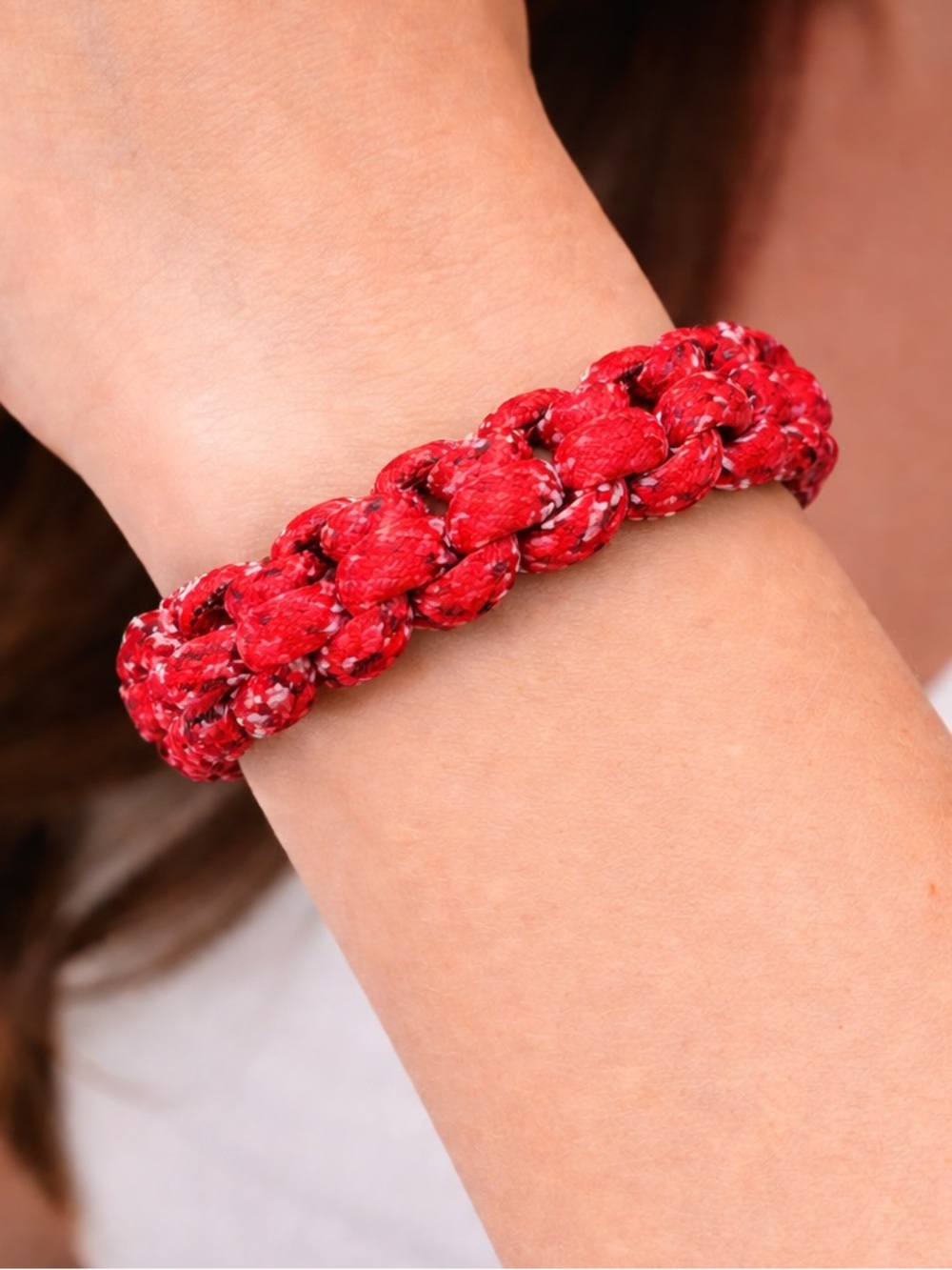 Handmade | Red Braided Paracord Bracelet With White and Black | Pick Your Size